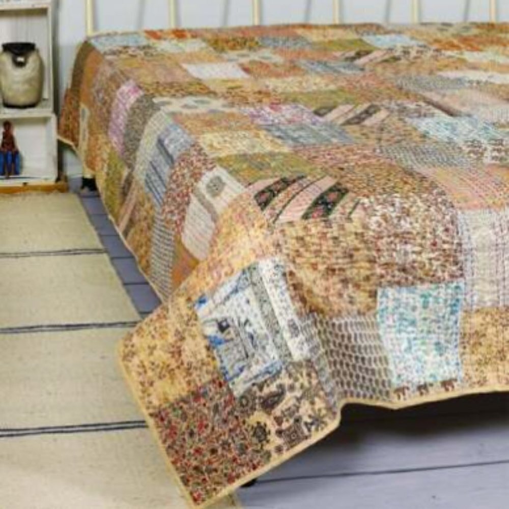 NEWHANDMADE Vintage/Kantha/Quilt,Silk Patchwork/Throw/Baby Blanket/2Throw Pillow
